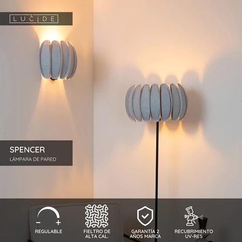 Lucide SPENCER - Lámpara de pared - 1xE27 - Gris - USP